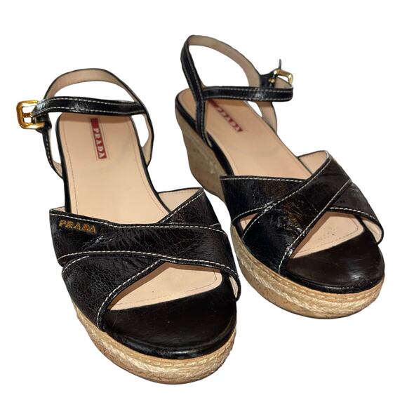 Prada Espadrille Sandals Platform Wedge - Picture 2 of 9